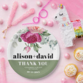 ピンクのバラとユーカリの枝の結婚フローラ ペーパープレート (パーティー)