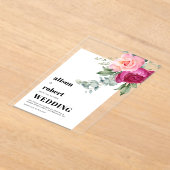ピンクのバラとユーカリの白結婚枠 アクリル招待状 (レイダウン)