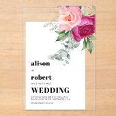 ピンクのバラとユーカリの白結婚枠 アクリル招待状 (正面)