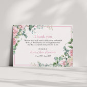 ピンクのバラとユーカリの葉の花フレーム 葬儀 サンキューカード