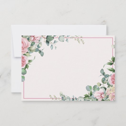 ピンクのバラとユーカリの葉の花フレーム 葬儀 サンキューカード (裏面)