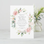 ピンクのバラとユーカリの金ゴールド幾何学模様 招待状 (スタンド正面)