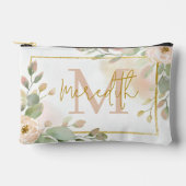 ピンクのバラとユーカリパーソナライズされた アクセサリーポーチ (正面)