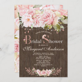 ピンクのバラとライトウッド ブライダルシャワー 招待状