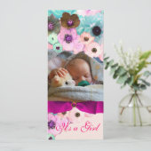 ピンクのバラとリボン、ベイビーシャワーの写真テンプレート 招待状 (スタンド正面)