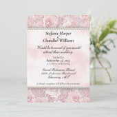 ピンクのバラとレースとパールのウェディング 招待状 (スタンド正面)