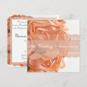 ピンクのバラとレースのウェディングアニバーサリーパーティー 招待状 (正面/裏面)