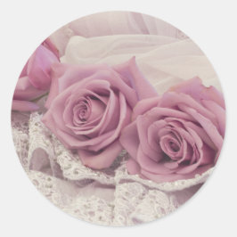 ピンクのバラとレースの静物詩 ラウンドシール