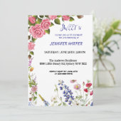 ピンクのバラとワイルドフラワーのスイート16の誕生日招待状 招待状 (スタンド正面)