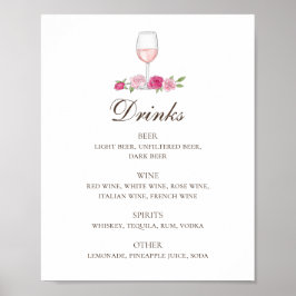 ピンクのバラとワイン。フローラ結婚飲料バー ポスター