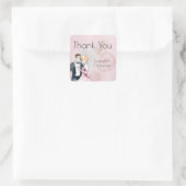 ピンクのバラとヴィンテージの結婚式カップルありがとう スクエアシール (バッグ)