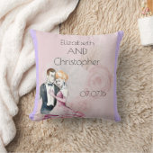 ピンクのバラとヴィンテージの結婚式パーソナライズされたカップル クッション (ブランケット)