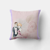 ピンクのバラとヴィンテージの結婚式パーソナライズされたカップル クッション (裏面)