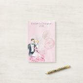 ピンクのバラとヴィンテージの結婚式パーソナライズされたカップル ポストイット (デスク上)