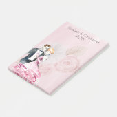 ピンクのバラとヴィンテージの結婚式パーソナライズされたカップル ポストイット (アングル)