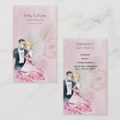 ピンクのバラとヴィンテージウェディングカップル 名刺 (正面/裏面)