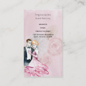 ピンクのバラとヴィンテージウェディングカップル 名刺 (裏面)