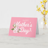 ピンクのバラと一緒に母の日おめでとう | グリーティングカード (黄色い花)