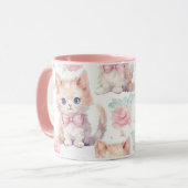 ピンクのバラと可愛いふわふわ子猫 マグカップ (正面左)