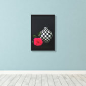 ピンクのバラと市松模様に花瓶 キャンバスプリント (インサイチュ (ウッドフロア))