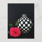 ピンクのバラと市松模様に花瓶 ポストカード (正面)