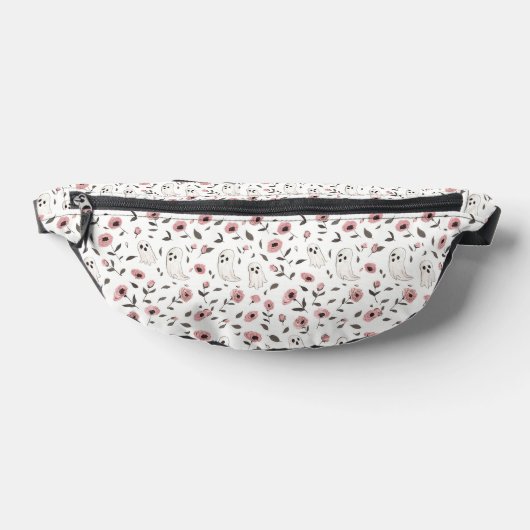 ピンクのバラと幽霊のパターンFanny Pack ファニーパック (レイダウン)