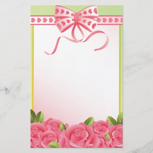 ピンクのバラと弓の固定 便箋 (正面)