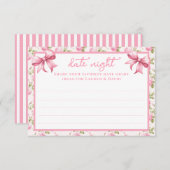 ピンクのバラと弓コケット日付ナイトカード エンクロージャーカード (正面/裏面)