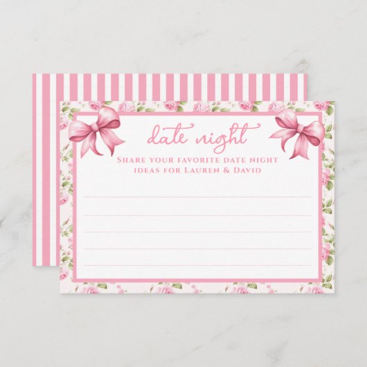 ピンクのバラと弓コケット日付ナイトカード エンクロージャーカード (正面/裏面)