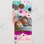 ピンクのバラと弓、ベビーシャワー写真テンプレート 招待状 (正面/裏面)