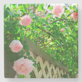 ピンクのバラと格子 – Martha's Vineヤード ストーンコースター