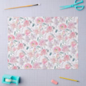 ピンクのバラと混合フローラ水の色のパターン 薄葉紙 (クラフト)