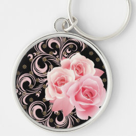 ピンクのバラと渦巻き キーホルダー