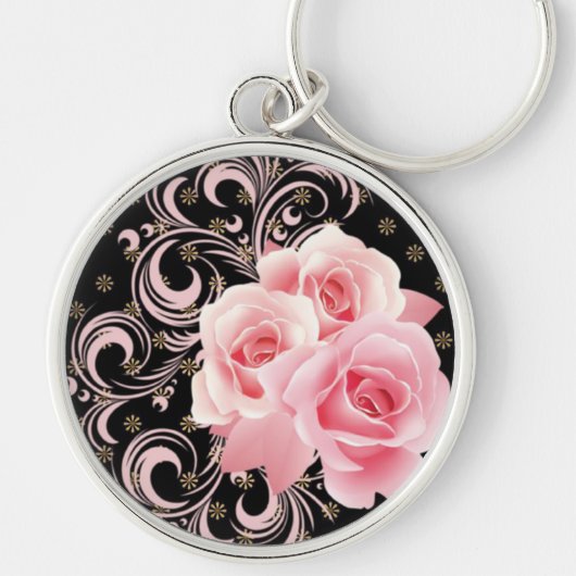 ピンクのバラと渦巻き キーホルダー (正面)