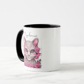 ピンクのバラと猫のコーヒーマグ マグカップ (正面左)