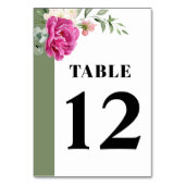 ピンクのバラと白い花の枝結婚の テーブルナンバー (裏面)