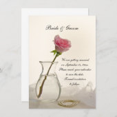 ピンクのバラと白の真珠の結婚式の日付を保存 招待状 (正面/裏面)