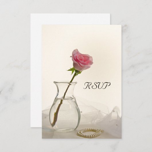 ピンクのバラと白の真珠の結婚式RSVP 出欠カード (正面/裏面)