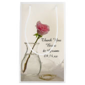 ピンクのバラと白の真珠結婚の感謝 スモールペーパーバッグ (正面)