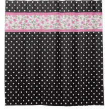 ピンクのバラと白黒水玉模様