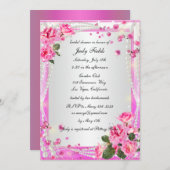 ピンクのバラと真珠のブライダルシャワーの招待 招待状 (正面/裏面)