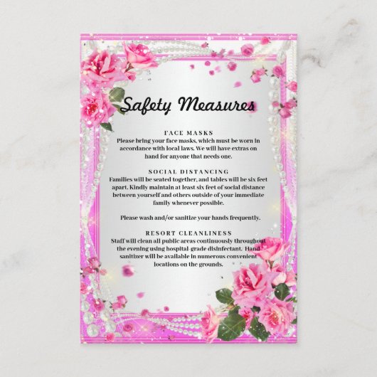 ピンクのバラと真珠の安全対策 エンクロージャーカード (正面)