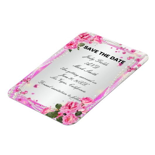 ピンクのバラと真珠は日付磁石を保存 マグネット (左側)