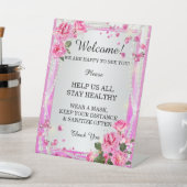 ピンクのバラと真珠結婚の安全 台座サイン (インサイチュ)