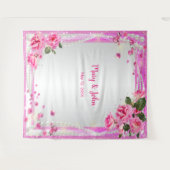 ピンクのバラと真珠結婚の背景 タペストリー (正面(横))