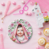 ピンクのバラと笑顔のベビーガールのベビーシャワー ペーパープレート (パーティー)