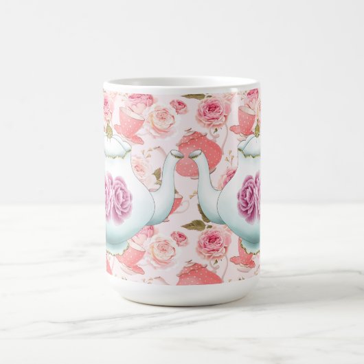 ピンクのバラと紅茶ポットコーヒーマグ コーヒーマグカップ (中央)