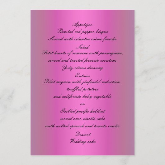 ピンクのバラと結婚真珠のメニューカード メニュー (裏面)
