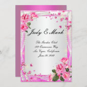 ピンクのバラと結婚真珠のメニューカード メニュー (正面/裏面)