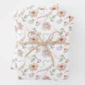 ピンクのバラと結婚真珠の水色 ラッピングペーパーシート (インサイチュ)